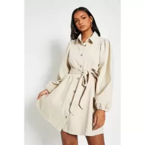 I Saw It First Puff Sleeve Belted Shirt Dress - Brown