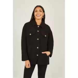 Yumi Black Teddy Bear Button Through Shacket - Black