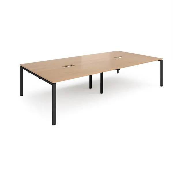 Adapt Rectangular Office Boardroom Black Frame Meeting Table with Power Module Cut Out - 3200mm - Beech