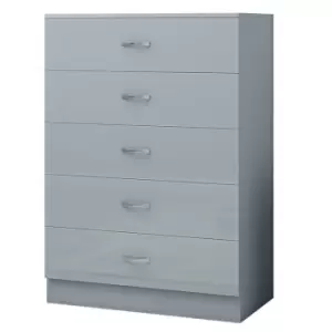 Chilton Modern 5 Drawer Chest - High Grey Gloss - Grey