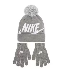 Nike Swoosh Pom Beanie & Glove Set, Grey