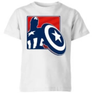 Avengers Assemble Captain America Outline Badge Kids T-Shirt - White - 3-4 Years