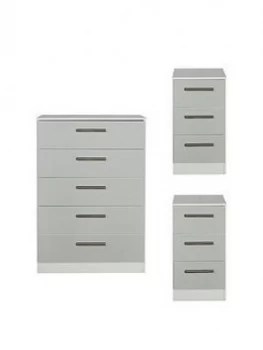 Swift Montreal Gloss 3 Piece Ready Assembled Package - 5 Drawer Chest And 2 Bedside Chests