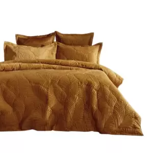 Paoletti Palmeria Velvet Quilted Duvet Cover Set (Double) (Gold)