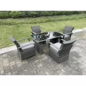 Fimous 4 Seater Outdoor Dark Grey Rattan Lounge Complete Sofa Set with Black Glass Dining Table