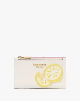 Kate Spade Lemon Drop Applique Small Slim Bifold Wallet, Halo White Multi, One Size