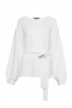 French Connection Freya Texture Jersey Tie Waist Top Winter White