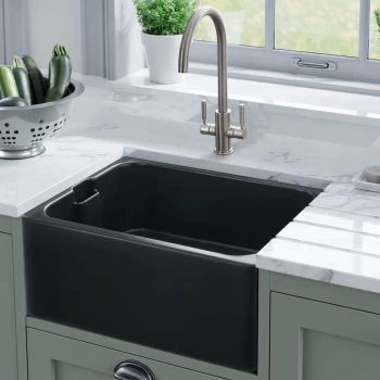 Belfast Ceramic Single Bowl Kitchen Sink Waste Anthracite Grey - Rangemaster