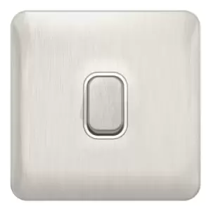 Schneider Electric Lisse Screwless Deco - Single Intermediate Light Switch, 10AX, GGBL1014WSS, Stainless Steel with White Insert