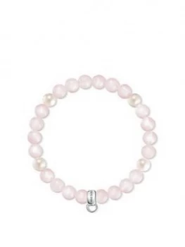 Thomas Sabo Semi Precious Bead Pink and Pearl Stretch Charm Bracelet, One Colour, Women