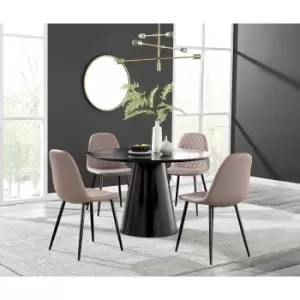 Furniture Box Palma Black Semi Gloss Round Dining Table and 4 Cappuccino Corona Black Leg Chairs