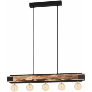 Hanging Ceiling Pendant Light Wood Grain & Black 5 Bulb Kitchen Island Lamp