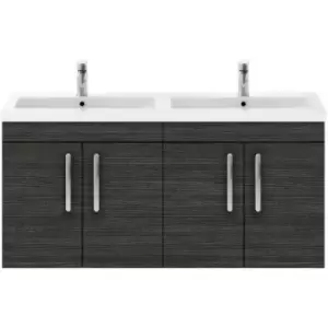 Nuie - Athena Hacienda Black 1200mm Wall Hung 4 Door Vanity Unit with Twin Polymarble Basin - ATH092F - Hacienda Black