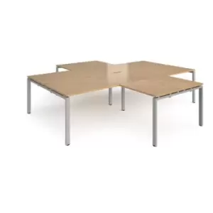 Bench Desk 4 Person With Return Desks 3200mm Oak Tops With Silver Frames Adapt