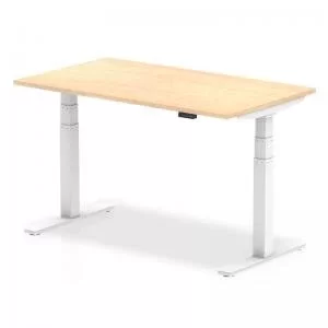 Air 1400 x 800mm Height Adjustable Desk Maple Top White Leg