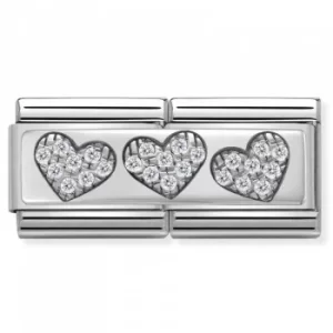 Nomination CLASSIC Silvershine Double Link 3 Hearts Charm 330732/02