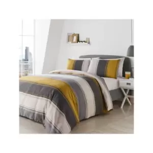 Fusion - Betley Stripe Reversible Duvet Cover Set, Ochre, King