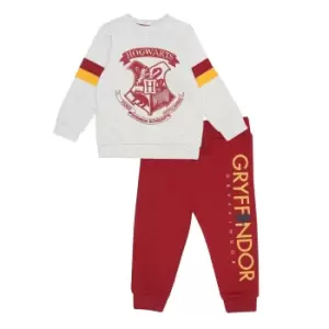 Harry Potter Girls Hogwarts Crest Sweatsuit (3-6 Months) (Heather Grey/Red)