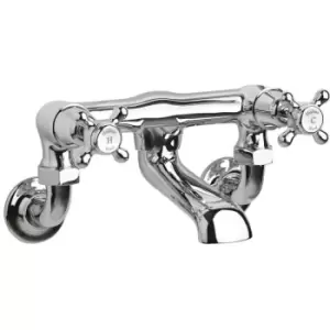 Topaz Wall Mounted Crosshead Bath Filler Tap with Dome Collar - BC303DXWM - Silver - Hudson Reed