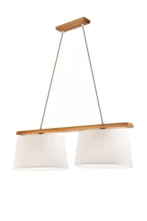 Aida Bar Pendant Ceiling Light With Fabric Shade Oak Rustic, 2x E27