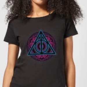 Harry Potter Deathly Hallows Neon Womens T-Shirt - Black - 5XL