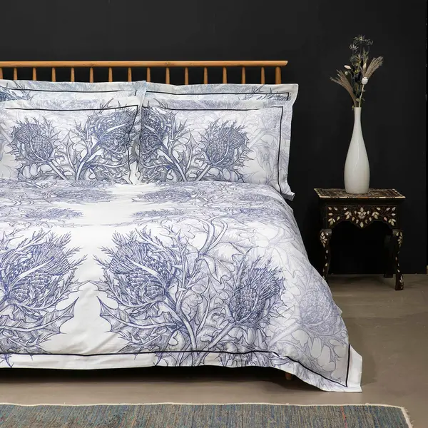 Timorous Beasties Thistle Duvet Set, Double, Azure Blue