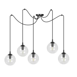 Gigi Black Glass Globe Cluster Pendant Ceiling Light with Clear Glass Shades, 5x E14