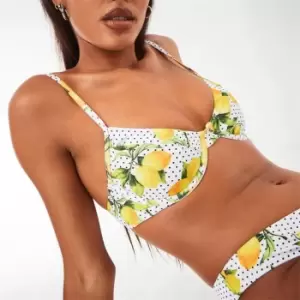 Missguided Lemon Print Underwire Bikini Top - White