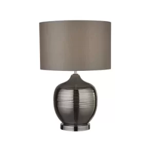 Table Lamp Smoked Ridged with Grey Drum Shade