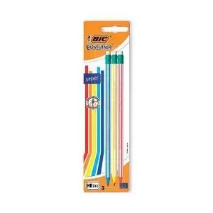 Bic Stripes HB Pencils Eraser Tip Assorted Blister Pack of 3 8902781