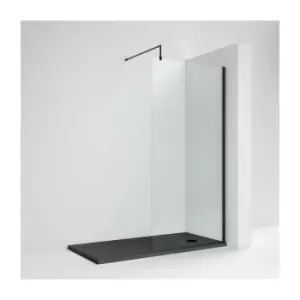 Nuie - Wet Room Screen 1850mm High x 1200mm Wide with Support Bar 8mm Glass - Matt Black