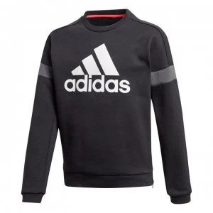 adidas Boys Branded Crew Pullover Sweatshirt - Black/White