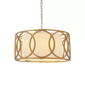 Varese 4 Light Ceiling Pendant Brushed Gold Paint & White Fabric