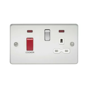 Knightsbridge Flat plate 45A DP switch and 13A switched socket with neon - polished chrome with white insert