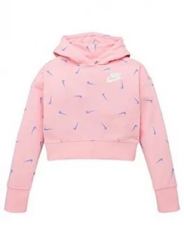 Nike Girls Nsw Aop Crop Ft Hoodie, Pink, Size XL, Women