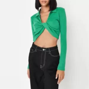 Missguided Twist Front Crop Shirt - Green