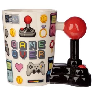 Gaming Joystick Shaped Handle Mug with Pixel Decal