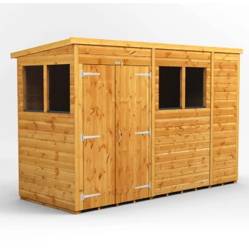 Power Sheds - 10x4 Power Pent Double Door Garden Shed - Brown