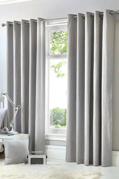 Fusion Sorbonne 100% Cotton Eyelet Lined Curtains, Silver, 66 x 72" - Fusion SNESV66726LUU