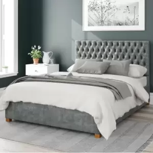 Monroe Distressed Velvet Ottoman Bed Frame Platinum