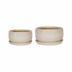 Ivyline White Round Bonsai Planter Set Of 2