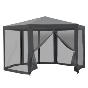 Outsunny Netting Gazebo Hexagon Tent Patio Canopy Outdoor Shelter Party Activities Shade Resistant (Grey)