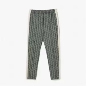 Mens Lacoste Monogram Print Trackpants Size 5 - L Green / Beige