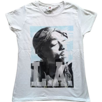 Tupac - LA Skyline Womens X-Large T-Shirt - White