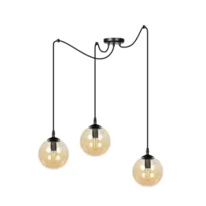 Gigi Black Glass Globe Cluster Pendant Ceiling Light with Amber Glass Shades, 3x E14