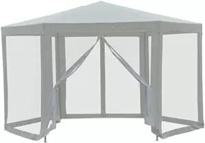 Outsunny Hexagon Netting Gazebo-Creamy White