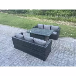 Fimous 6 Seater Outdoor Dark Grey Mixed Rattan Lounge Complete Sofa Set with Rectangular Dining Table