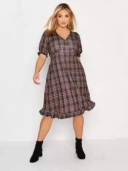 Yours V Neck Dress Checked - Multi