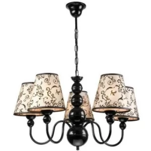 Bouli Multi Arm Pendant Ceiling Light With Fabric Shades, Black, 5x E27