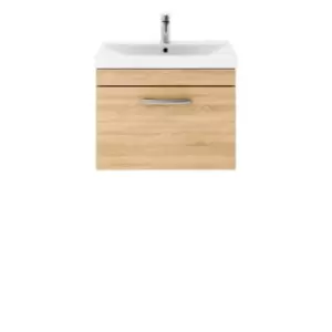 Nuie Athena 600 Wall Hung Single Drawer Vanity & Thin-edge Basin - Natural Oak